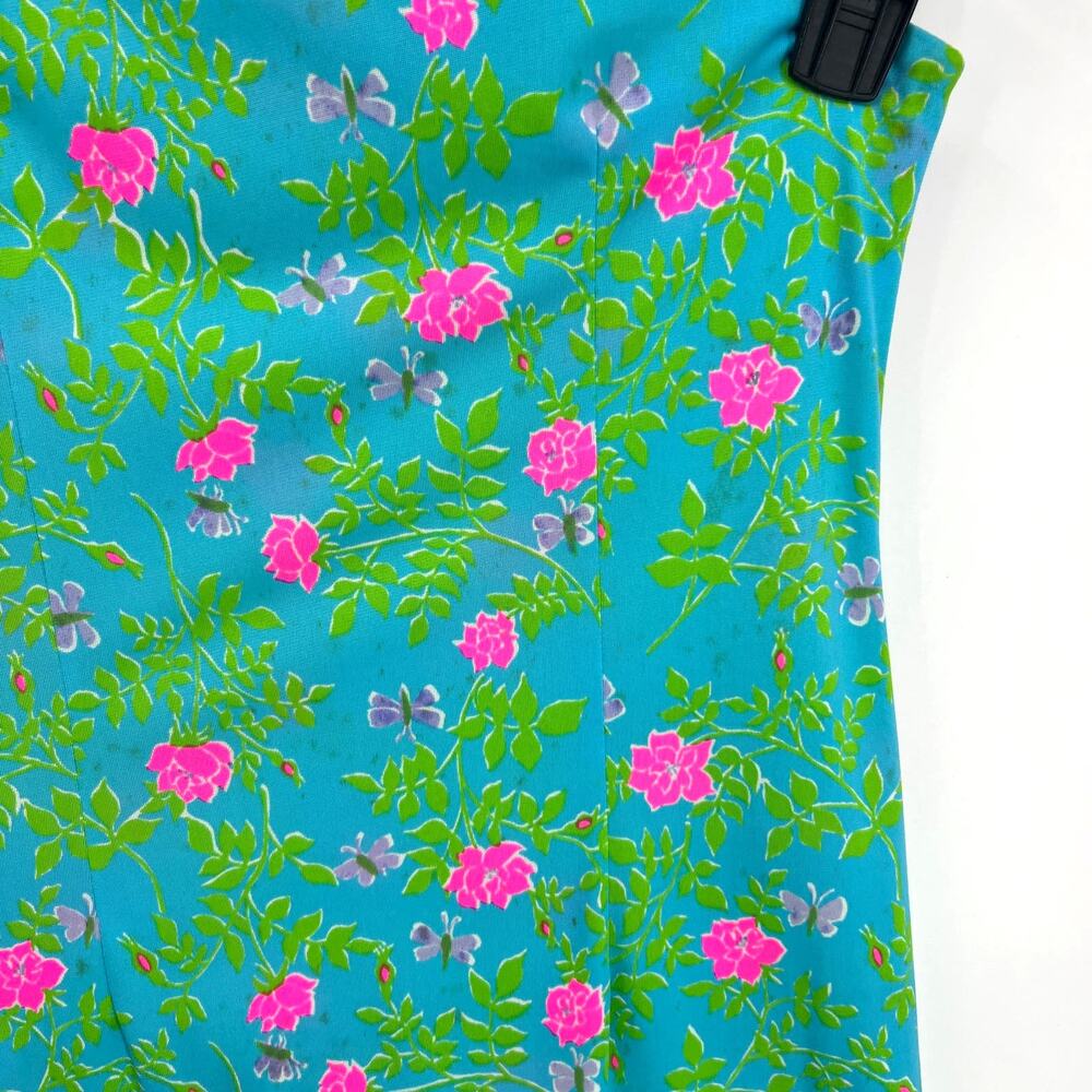 VTG Vanda Key West VIBRANT Blue Green Floral Pink One Shoulder Maxi Dress Size 6 - Picture 13 of 16